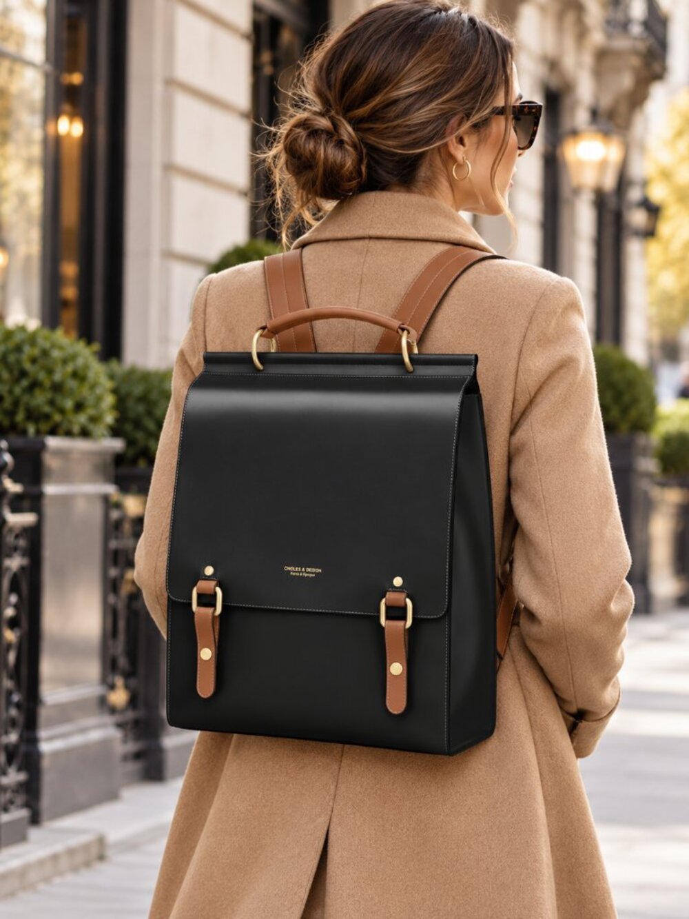 Cream or Black Backpack Brown Trim Women’s Work Laptop Bag Chic - Business Boss